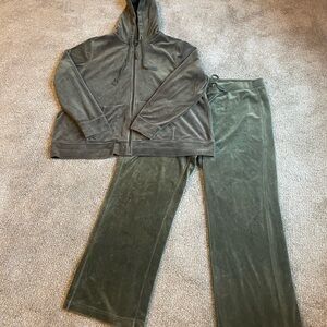 Green Velour Zip Up Hoodie and Pants Set Hoodie 3X Pants XXL Lounge Wear